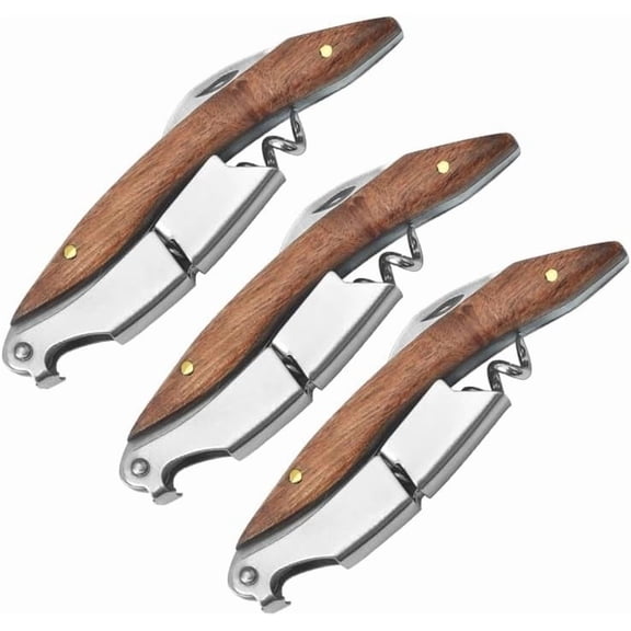Professional Waiter Corkscrew Wine Key for Bartenders Set of 3,With Long Rosewood Handle Stainless Steel Handle Wine Opener for Bar Restaurant Waiters, Sommelier, Bartend (Long Rose Wood 3 Packs)