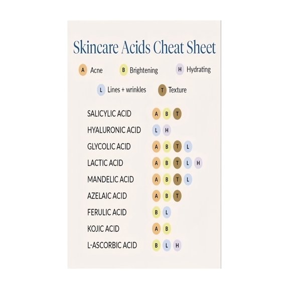 Professional Wall Art for Salon Clinic Dermatology Skincare Acids Reference Chart Comprehensive Guide to Acids and Their Uses for Skincare Enthusiasts