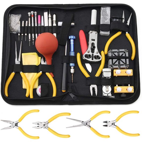 Professional Watch Repair Tool Kit - Watchmaker Tool Kit, Including Watch Case Holder Opener Link Remover Spring Bar Tool Set and , Storaged in Carry Case (141pcs)