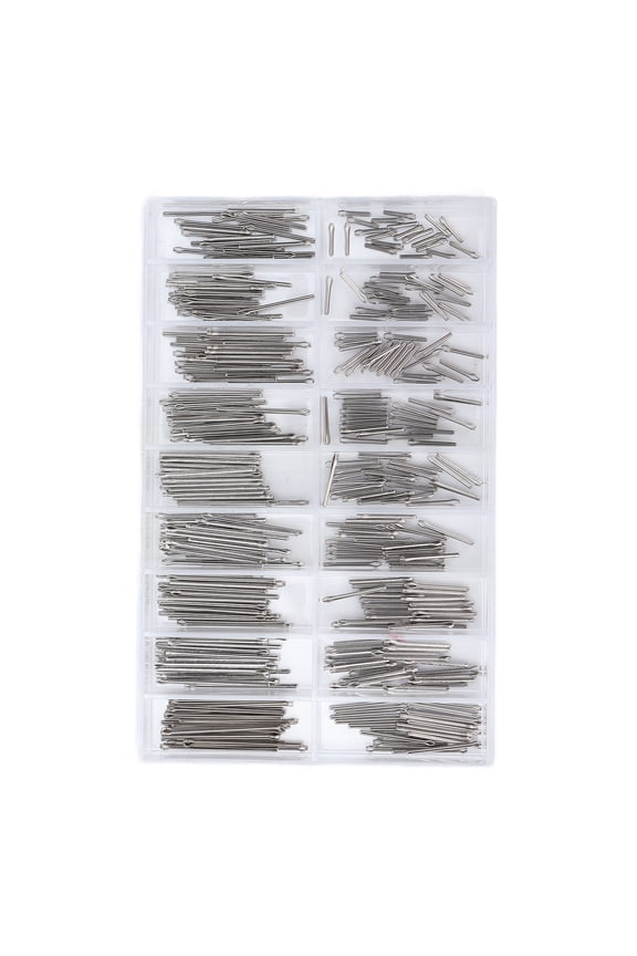 Professional Watch Split Pins Assortment - 360-Piece Alloy Watch Band Link Cotter Pins & Repair Spring Bars in 18 Convenient Sizes (6-23mm / 0.24-0.91 inches) for Silver-Tone Watch Bracelets