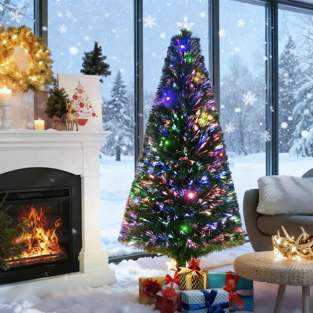 6ft Prelit Fiber Optic Christmas Tree 230 Branches Multi-Color LED Lights Metal Stand Indoor Decor