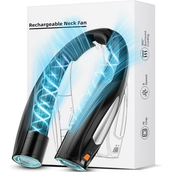 Professional Wearable Personal Fan, Lightweight Rechargeable Neck Fan with Intelligent Power Management & 6 Wind Levels, Ergonomic Bladeless Design for Sports, Gym, and Commuting, LED Status Display