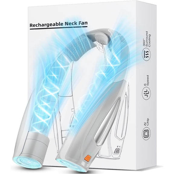 Professional Wearable Personal Fan, Lightweight Rechargeable Neck Fan with Intelligent Power Management & 6 Wind Levels, Ergonomic Bladeless Design for Sports, Gym, and Commuting, LED Status Display