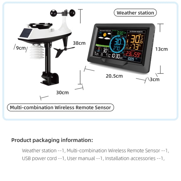 Professional Weather Station FJ3390A Multifunctional Professional Weather Station Temperature, Humidity, Wind Speed and Rainfall Detection Weather Forecast Clock
