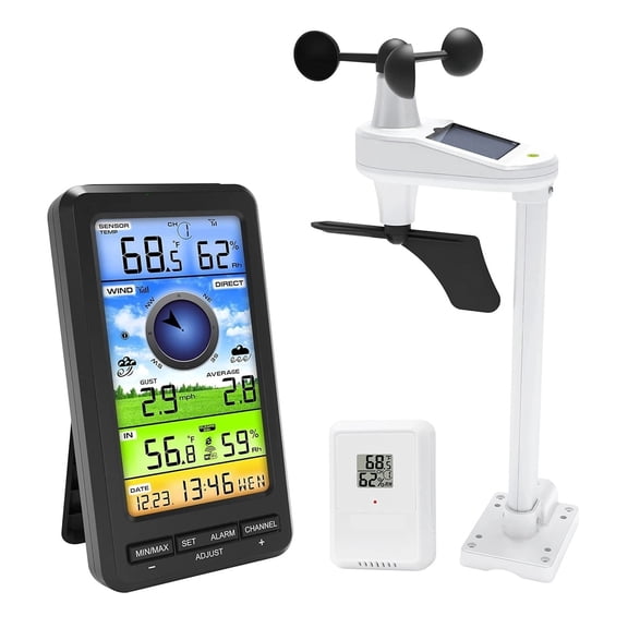 Professional Weather Station with Solar Anemometer, Wireless Wind Speed Meter