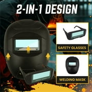 Professional Welding Safety Mask and Glasses Combo Set - Detachable 2-in-1 Design PC Construction Protective Face Shield with Removable Safety Eyewear for Metalworking Fabrication Welding Tasks