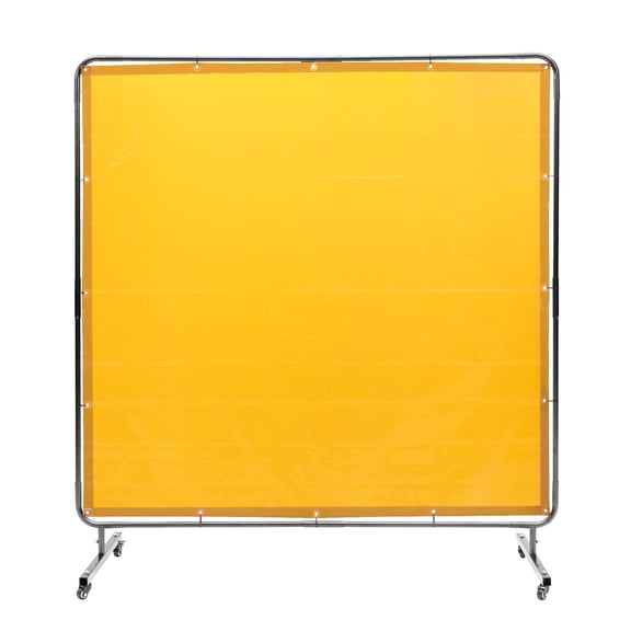 Professional Welding Screen with Frame, 6ft x 6ft Fireproof Vinyl Curtain, Mobile on 4 Casters (2 Locking), Industrial Welding Protection Barrier, Yellow