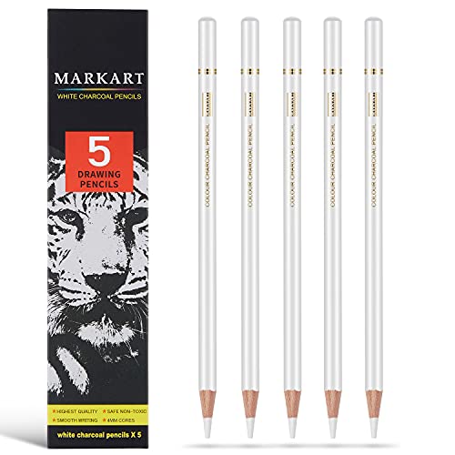Professional White Charcoal Pencils Drawing Set MARKART 5 Pieces