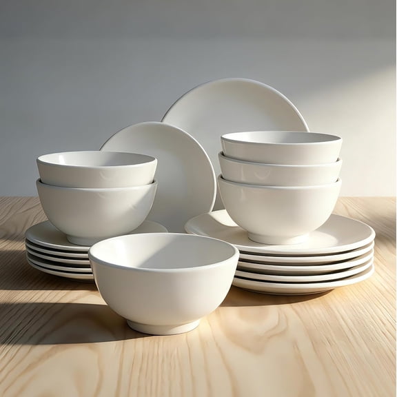 Professional White Fine Porcelain Dinnerware Set, 18-Piece, Service for 6, Microwave Oven Safe, Heavy Duty