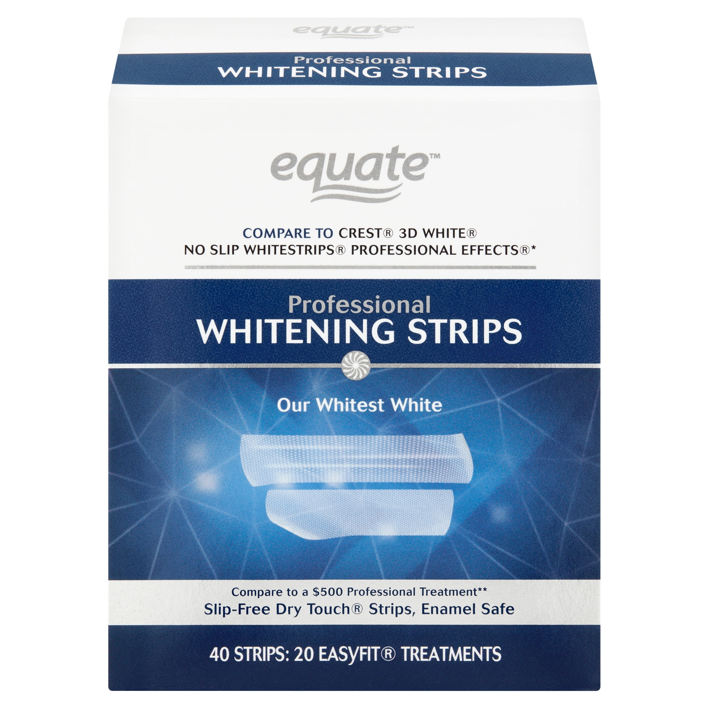 Equate 20 Day Professional Whitening Strips (40 Strips), Compare to Crest 3D White No Slip Whitestrips Professional Effects