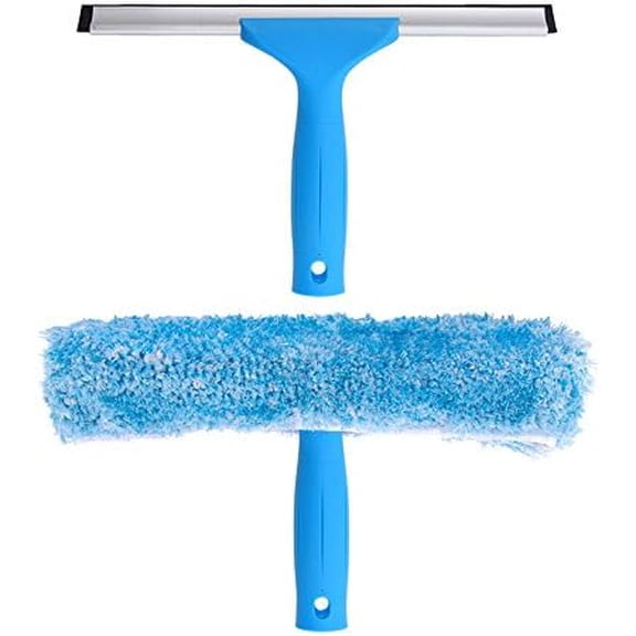 Professional Window Cleaning Combo - Squeegee & Microfiber Window Scrubber, 10"
