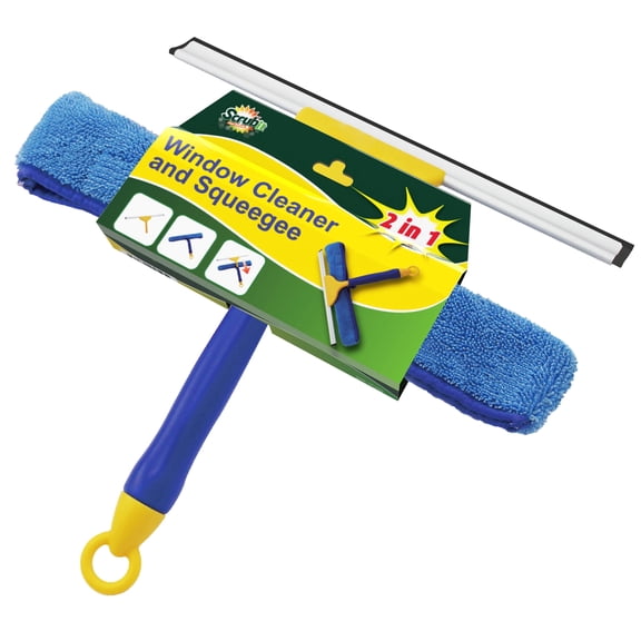 Professional Window Cleaning Combo Tool by SCRUBIT  2 in 1 Window Cleaner Kit Includes 12.5 Inch Microfiber Scrubber Pad and Window Squeegee  Washing Supplies for Windows and Glass Shower Doors