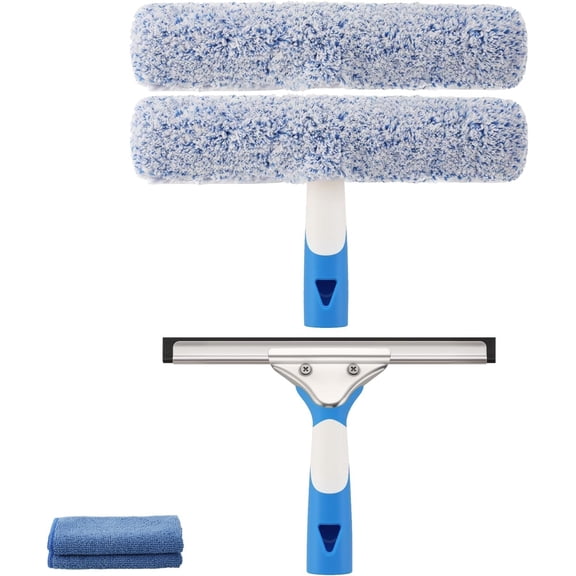 Professional Window Cleaning Kit 10IN, Windows Cleaner Tool with , Microfiber & Cloth, Window Washing Equipment or Shower Glass Doors Windshield