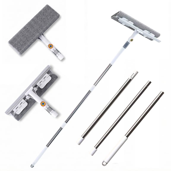 Professional Window Squeegee,2 in 1 Squeegee Window Cleaner with Long Stainless Steel Handle ,Sponge Car Window Squeegee Clean From Multiple Angles for Gas Station, Glass,Shower