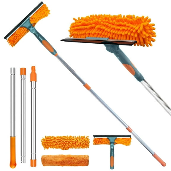 Professional Window Squeegee, 2 in 1 Window Cleaner with 51'' Long Extension Handle, Window Cleaning Tool Kit for Indoor/Outdoor Window and Car Glass