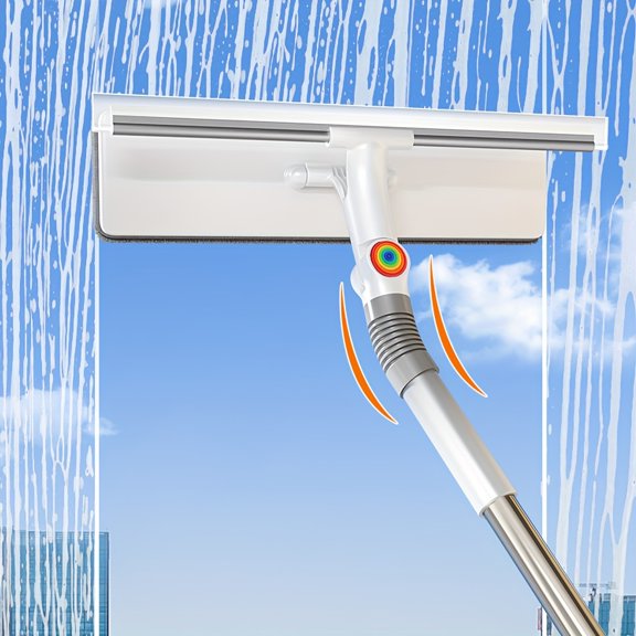 Professional Window Squeegee Cleaner, 2-in-1 Extendable Window Squeegee And Scrubber - Long Handle, Wet & Dry Use for Glass, Car Windows, Floors, And Furniture, Halloween Gift, Christmas Gift