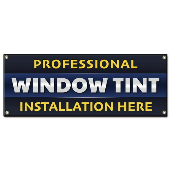 Professional Window Tint Installation Here | 18" X 48" Banner | Heavy Duty 13oz. Outdoor Vinyl Single Sided With Grommets | Made in The USA