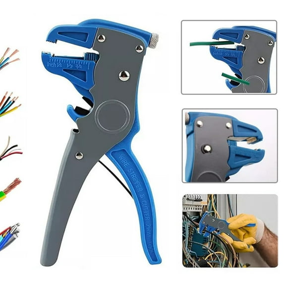 Professional Wire Stripper Pliers Automatic Stripping Tool for Solid & Stranded Wire Adjustable Length Stop (Blue)