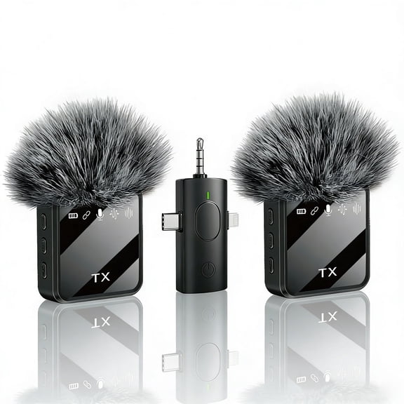 3 in 1 Mini Wireless Lavalier Microphone for iPhone/Android/Camera ,328ft Transmission, 8H Battery Life, Noise Reduction Lapel Mic for Record Interview, Vlogs, YouTube, Tiktok