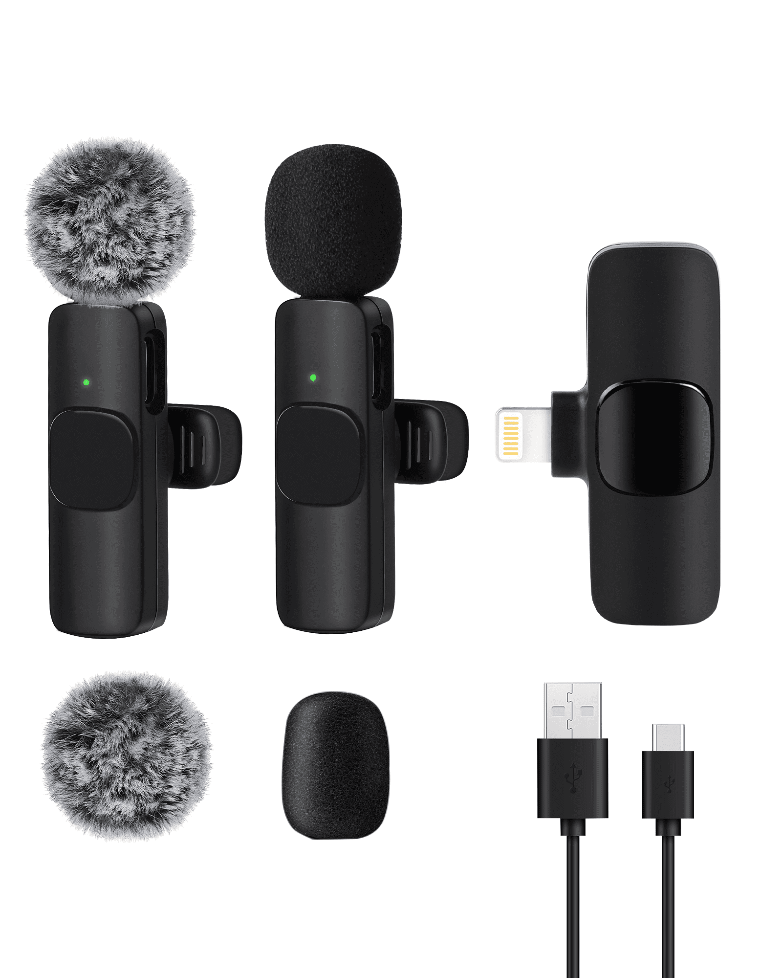 Professional Wireless Lavalier Microphone for iPhone iPad, Wireless Microphone- 2 Pack Noise Canceling Crystal Clear Recording with USB-C, Live Streaming, YouTube, TikTok