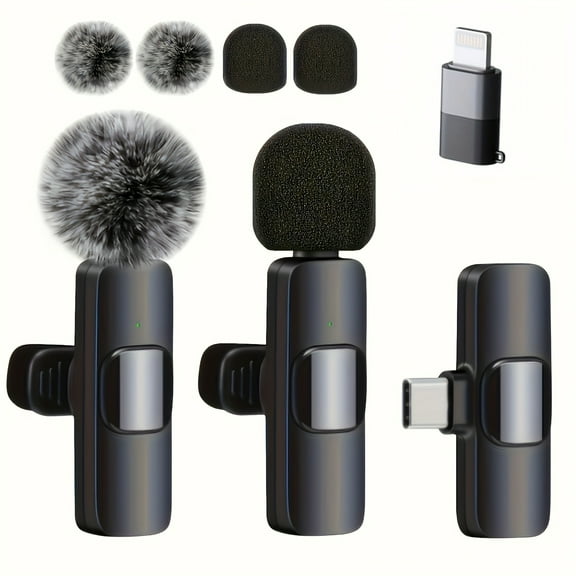 Professional Wireless Lavalier Microphones for Recording Interviews, Videos, And Podcasts, Compatible with for iphone, for Iphone 15, Android, And Ipad, Available in a Pack of Two - Black