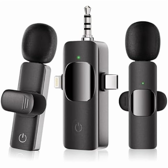 Professional Wireless Lavalier Mini Microphone - 3 in 1 Microphone for iPhone/Android/Camera, Cordless Lapel Mic with Omnidirectional Condenser Recording, HD Sound Quality for Video Recording