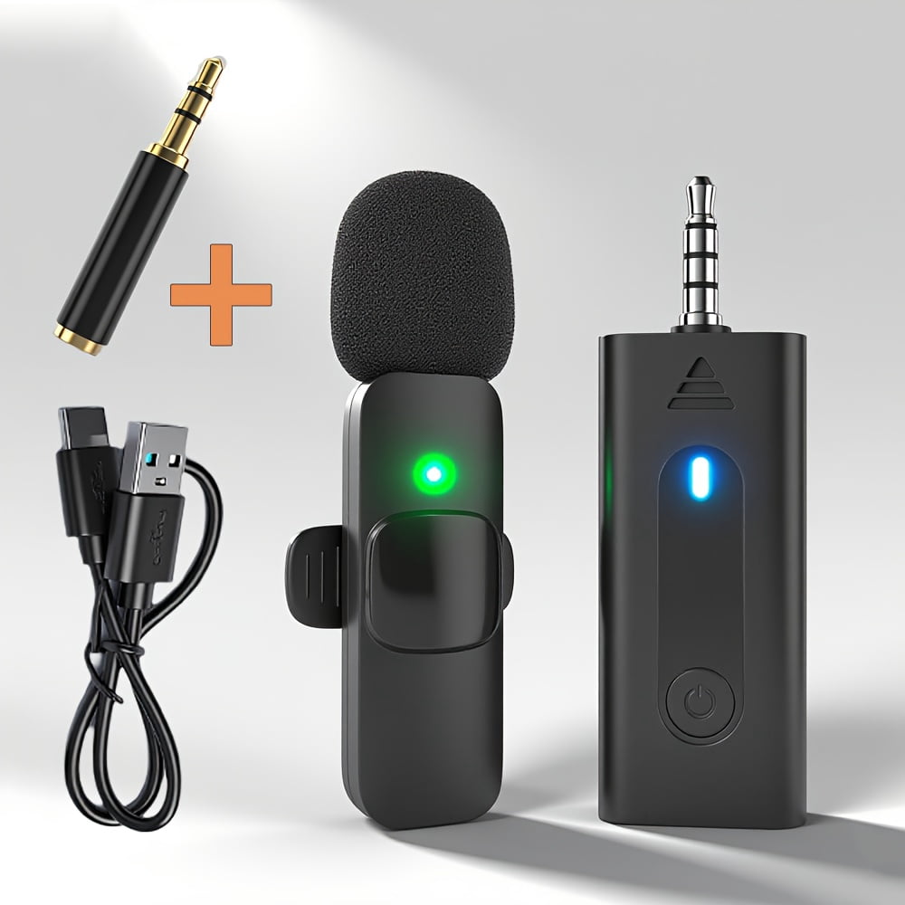 Professional Wireless Microphone, 3.5mm Jack Plug & Play, Mini Clip-On Mic with Windscreen & Noise Cancellation for Camera Laptop Content Creation
