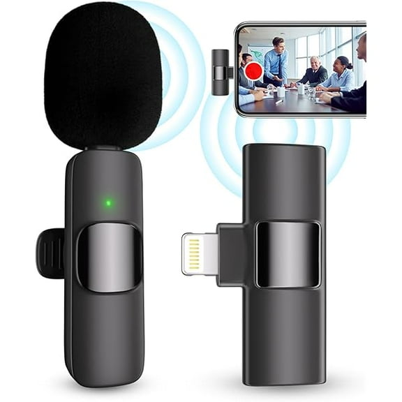 Professional Wireless Microphone for iPhone, iPad, Cordless Lavalier Lapel Omnidirectional Condenser Recording Mic for Video Recording, Live Streaming, Interview Podcast Vlog YouTube Tiktok