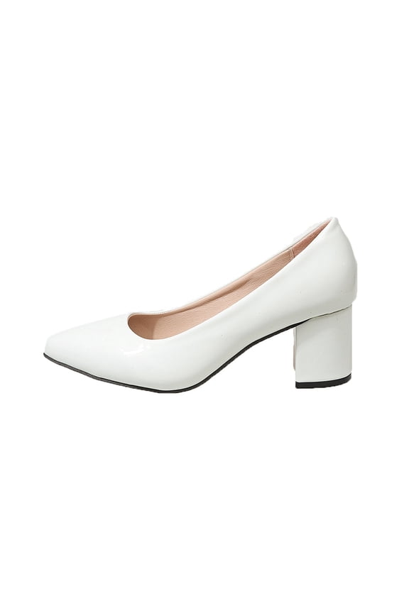 Professional Womens Dress Pumps With Pointed Toe And Wide Heel 2.5 Inch Height For Business Occasions Made Of Pu Synthetic In White Color Size 4.5 Us