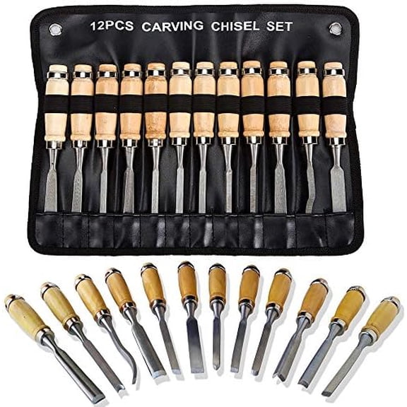 Professional Wood Carving Chisel Set - 12 Piece Sharp Woodworking Tools w/Carrying Case - Great for Beginners$$Art & Craft