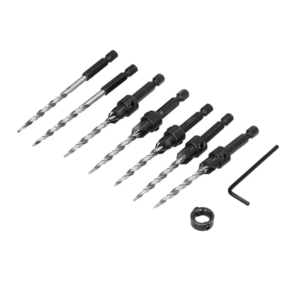 Professional Wood Countersink Drill Bit Set 11/64 Inch Tapered Adjustable 1/4 Hex Shank with Collar Wrench HSS Chamfering Tool for Woodworking