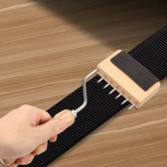 Professional Wood Handle Webbing Puller Stretcher With Six Pin Non Slip Grip Upholstery Repair Tool With Plenty of Leverage for Belt Leather Canvas
