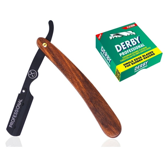 Professional Wooden Handle Straight Edge Razor - For Barbers and Salons By XPERSIS PRO Plus 100 Derby Blades