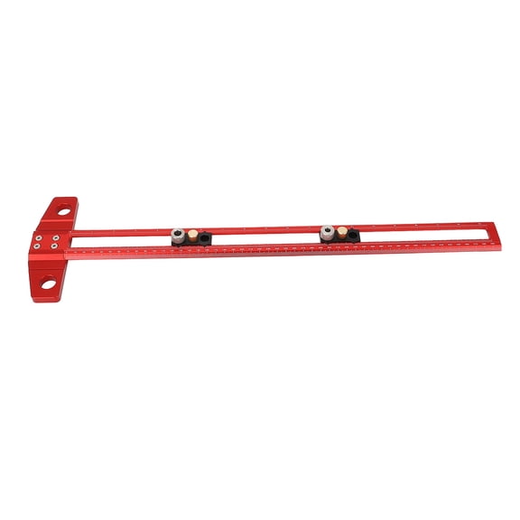 Professional Woodworking T Square Ruler - 19.69 inches / 50 cm Dual Metric and Inch Layout Tool for Drilling Positioning, Marking and Angle Scribing with 6mm, 8mm, 10mm Drill Sleeves