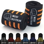 WOD Nation Gym Wrist Wraps - 12-Inch, Black & Orange - Wrist Support & Stability for Weightlifting, Powerlifting & Strength Training with Thumb Loop & Hook-and-Loop Closure