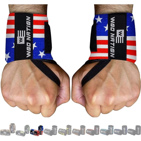 Professional Wrist Wraps & Straps for Gym & Weightlifting (12 inch) - Weight Lifting Wrist Wraps & Gym Wrist Straps Support for Optimal Powerlifting Performance For Women & Men - Flag