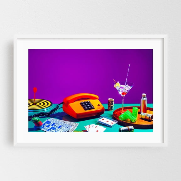 Professional bingo player - Photography Pop Art Mid-Century Modern Surrealism Vintage Modern Art Nightlife Psychedelic White Framed Wall Art Print 5 x 7 inches