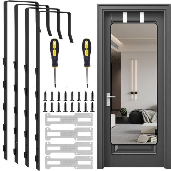 Professional door mirror hooksuitable for home door framesfull set of fastenerssimple and convenient installation5 height adjustable 4 black professional door mirror hook kit 2.3-inch door width