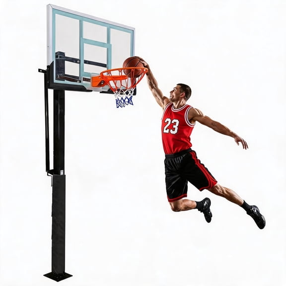 Professional in-Ground Basketball Hoop Outdoor, 55” Shatterproof Tempered Glass Backboard, Adjustable Height 8–10ft, All-Weather Family Basketball System for Backyard, Driveway