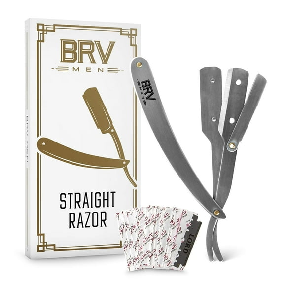 Professional straight-edge barber's razor, equipped with 100 Lord platinum single-edge razor blades