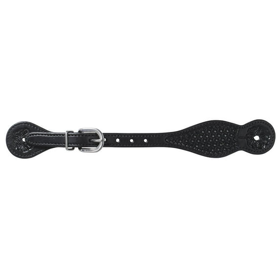 Professional's Choice Mesa Basket Tooled Leather Spur Straps - 5/8" Stainless Steel Buckles - , Natural, Chestnut Mens / Black