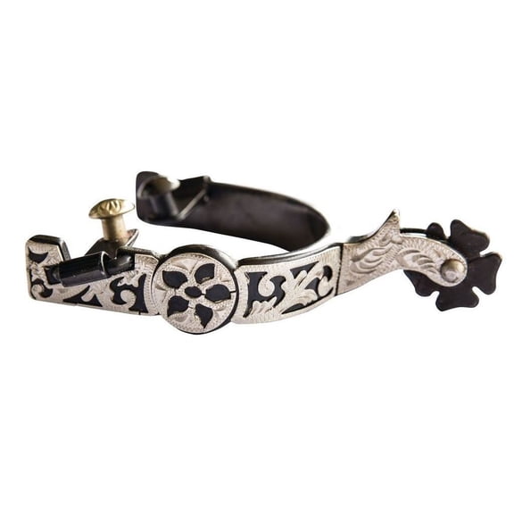 Professional's Choice Brittany Pozzi Silver Floral Spurs - 3/4" Band, 2" Shank, 5-Point Rowel, 3" Boot Width