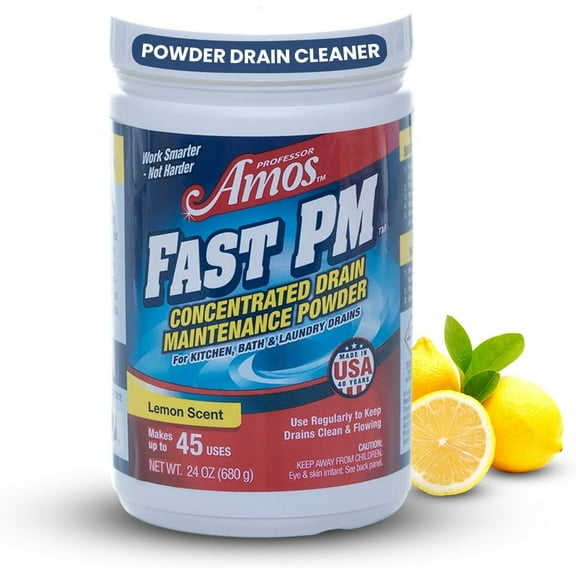 Professor Amos Fast PM Drain Maintenance Powder Concentrate Preventative Drain Cleaner Powder Garbage Disposal, Washing Machine, Dishwasher, Sink, Bathtub, Shower 24 Oz