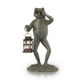 thumbnail image 1 of Professor Frog Verdigris Green Metal Garden Sculpture with Lantern, 1 of 3