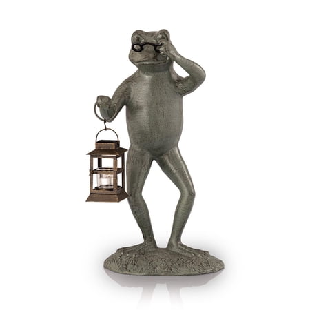 Professor Frog Verdigris Green Metal Garden Sculpture with Lantern