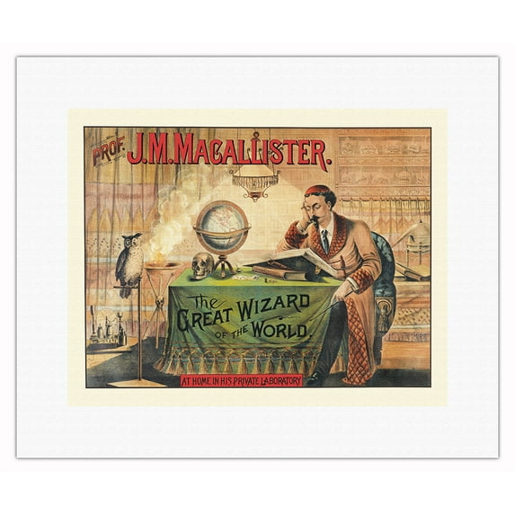 Professor J.M. Macallister - The Great Wizard of the World - Vintage Magic Poster c.1870 - Fine Art Rolled Canvas Print 11in x 14in