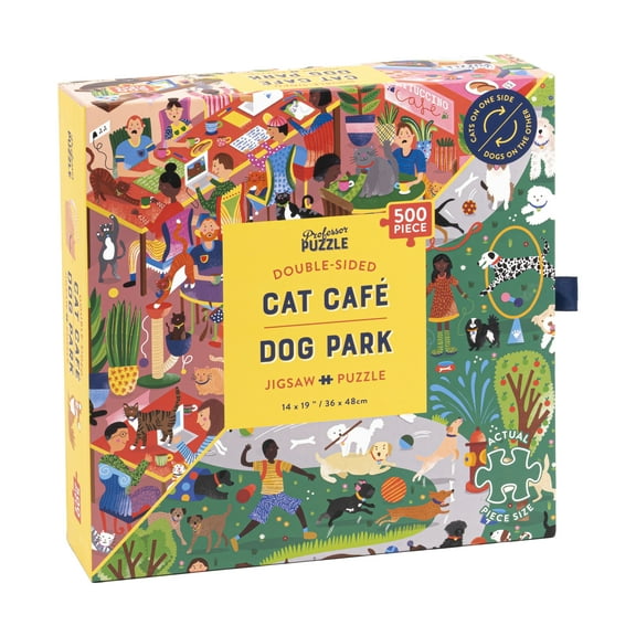 Professor Puzzle Cat Cafe & Dog Park Double-Sided Jigsaw Puzzle: 500 Pcs