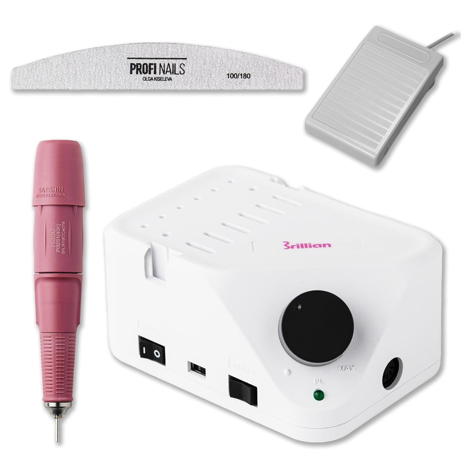 ProfiNails Professional Electric Nail Drill Machine Brillian B350/H350 40000RPM with Nail File for Acrylic Nails, Electric Nail Drill For Thick Nail, Manicure Tool for Salon and Personal Use