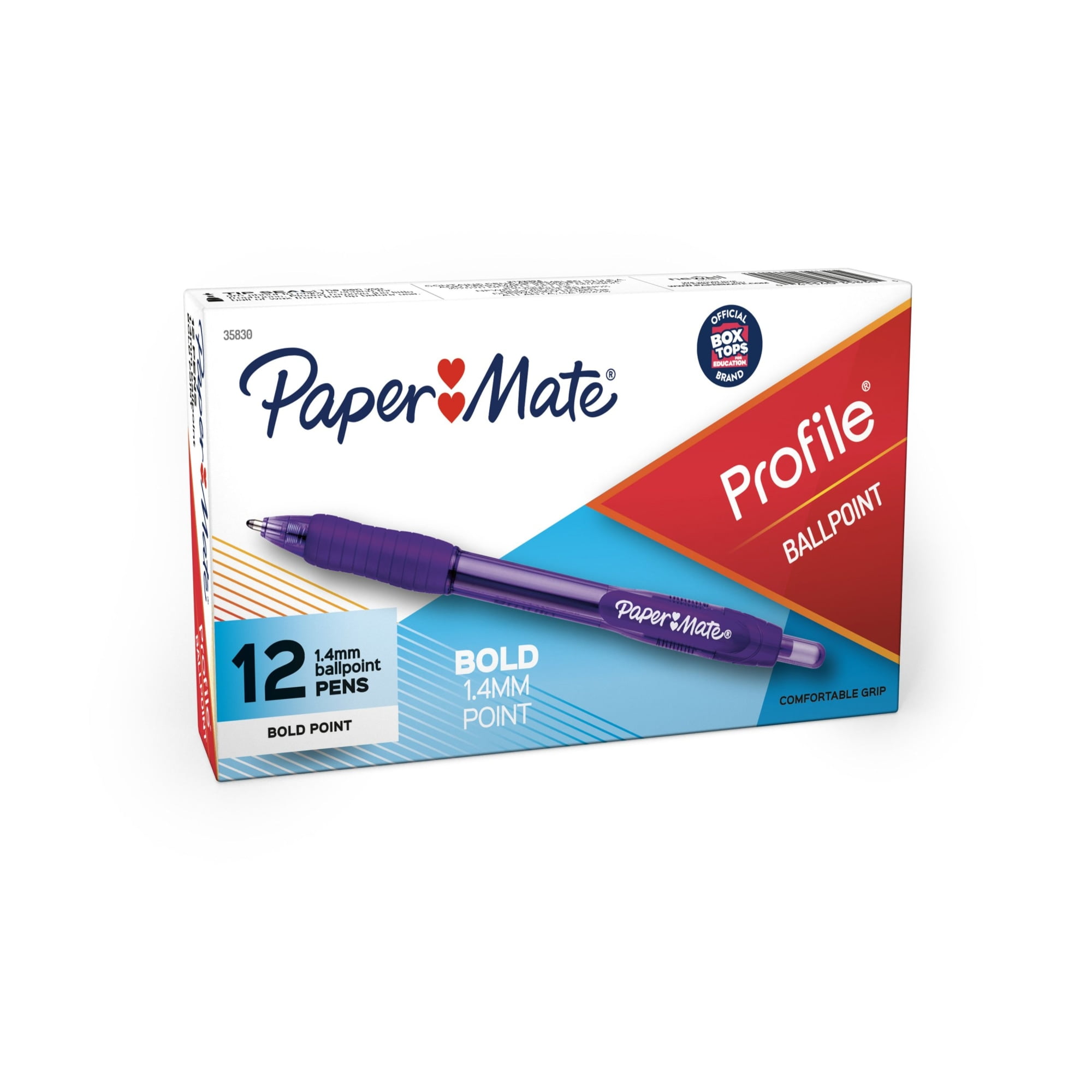 Paper Mate Profile Retractable Ballpoint Pens, Bold Point, 1.4 mm, Translucent Purple Barrel, Purple Ink, Pack Of 12