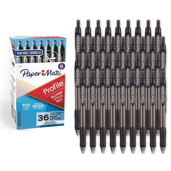 Paper Mate Profile Retractable Ballpoint Pens, Bold Point (1.4mm), Black, 36 Count